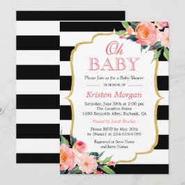 Convites Oh Chá de fraldas Moderno Floral Dourado Rasgos