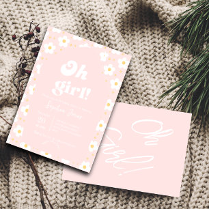 Convites Oh Chá de fraldas Rapariga   Margarida Rosa 70s Ro