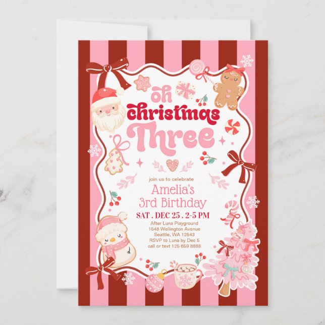 Convites Oh Christmas Three 3rd Birthday Invitation (Frente)