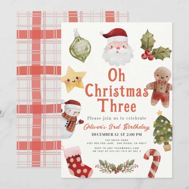 Convites Oh Christmas Three Santa 3rd Birthday (Frente/Verso)