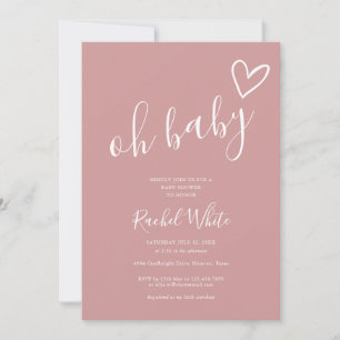 Convites Oh Chuveiro de Bebê Coração Rosa Poeira Minimalist