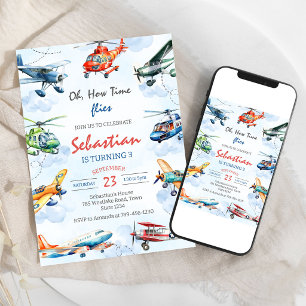 Convites Oh Como o Tempo Voaa Piloto de Avião Aniversário d