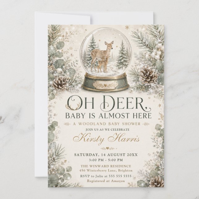 Convites Oh Deer Bebê Está Quase Aqui Chuvada de Bebê Flore (Frente)