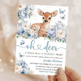 Convites Oh Deer Boy Baby Shower Dusty Blue Invitation