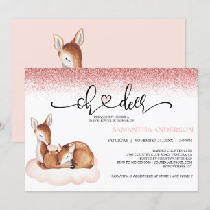 Convites Oh Deer Chá de fraldas Aquarela Cor Rosa