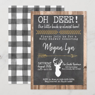 Convites OH Deer! Chá de fraldas de Xadrez de Buck Buffalo