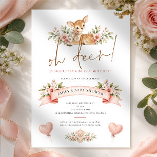 Convites Oh Deer Floral da Floresta para Chás de Bebê