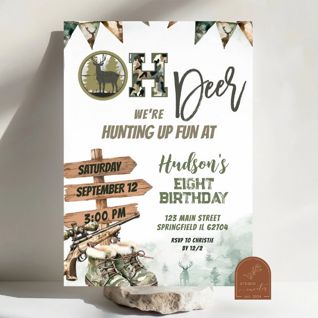 Convites Oh Deer Hunting Camo Birthday Invitation (Criador carregado)
