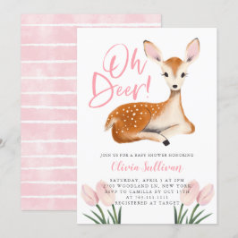 Convites Oh Deer Pink Floral Chá de fraldas
