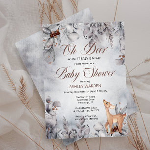 Convites Oh Deer Rustic Chá de fraldas Floral de inverno