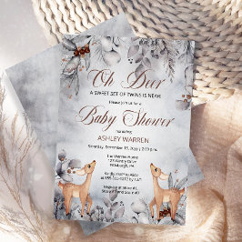 Convites Oh Deer Rustic Winter Floral Twins Chá de fraldas 