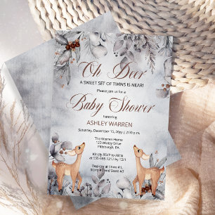 Convites Oh Deer Rustic Winter Floral Twins Chá de fraldas