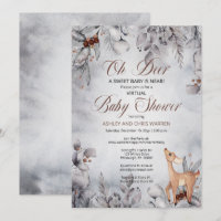 Oh Deer Rustic Winter Floral Virtual Chá de fralda