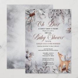 Convites Oh Deer Rustic Winter Floral Virtual Chá de fralda