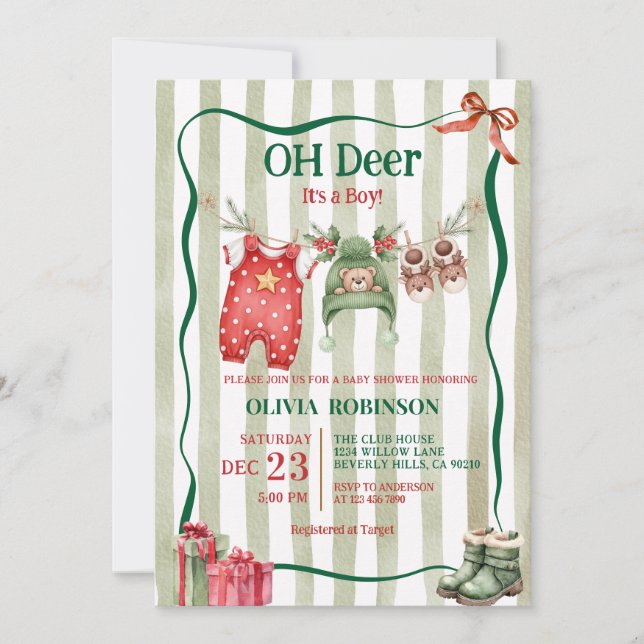 Convites Oh Deer Winter Clothesline Baby Shower  (Frente)