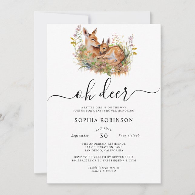 Convites Oh Deer Woodland Chá de fraldas (Frente)