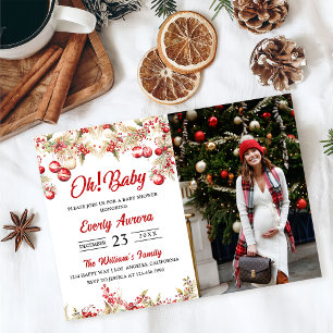 Convites Oh! Foto do Chá de fraldas Floral do Baby Christma