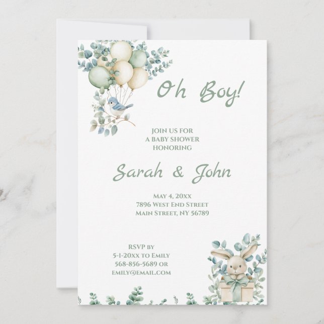 Convites Oh, garoto, Chá de fraldas Eucalyptus (Frente)