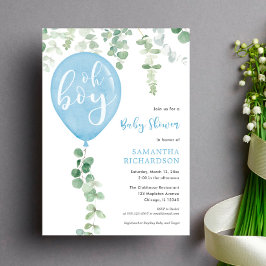 Convites Oh garoto chá de fraldas moderno de balões azuis d