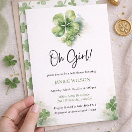 Convites Oh Girl St. Patrick's Day Baby Shower Green