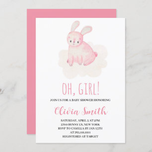 Convites Oh Girl Sweny Bunny Watercolor Chá de fraldas