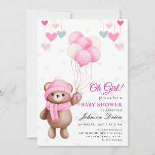 Convites “Oh Girl!” ursinho de balão chá de bebê