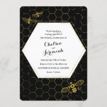 Oh Honey Bee Black Dourado Casamento Personalizado