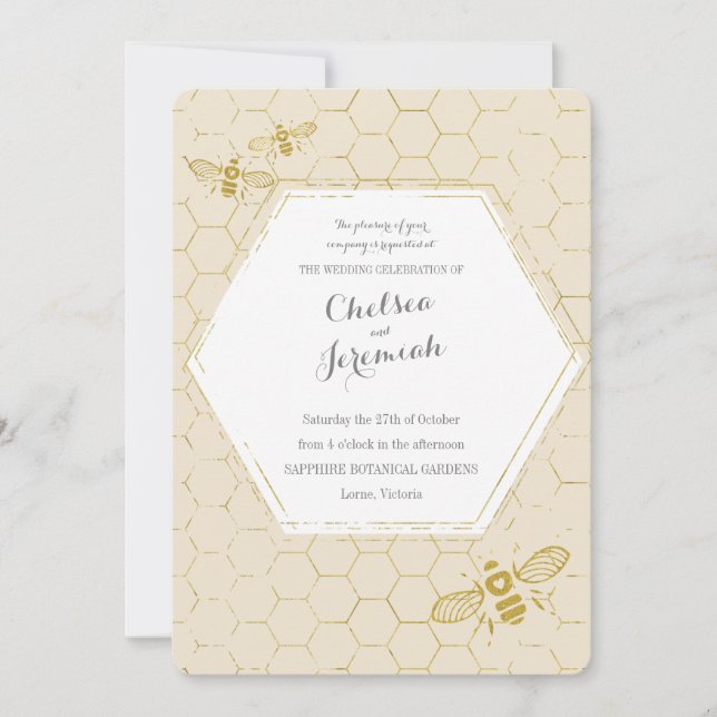 Convites Oh Honey Bee Cream Dourado Casamento Personalizado (Frente)