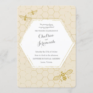 Convites Oh Honey Bee Cream Dourado Casamento Personalizado