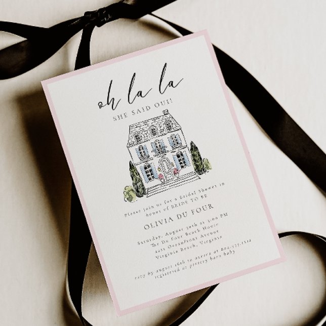 Convites Oh la la Chalé Francês Floral Chá de Noiva (Oh la la - She said Oui French Chalet Elegant Modern Bridal Shower Invitation.)