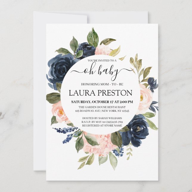 Convites Oh Marinho bebê e chá de fraldas de Script Rosa Es (Frente)