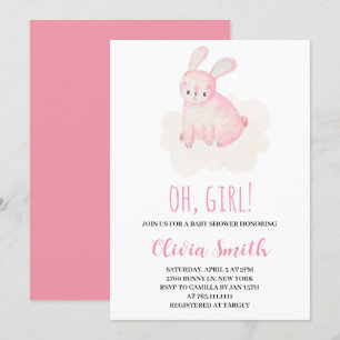 Convites Oh Menina Doce Coelho Aquarela Chuvinha de Bebê