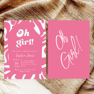 Convites Oh Menina! Rosa xadrez gingham para chá de bebê