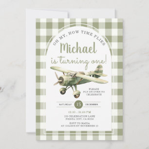 Convites Oh Meu Deus! Como Voa no Avião Gingham Verde de An