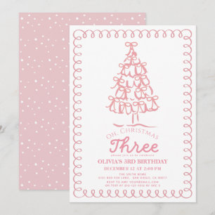 Convites Oh Natal Três Árvore com Laço Rosa Aniversário de