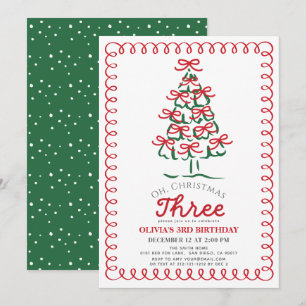 Convites Oh Natal Três Árvore Verde Aniversário de 3 anos