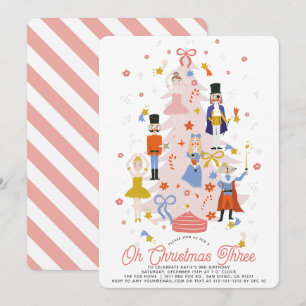 Convites Oh Natal Três Menina Esquilo Rosa Aniversário