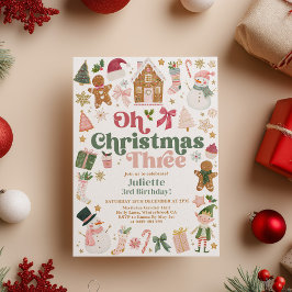 Convites Oh Natal Três Tema de Aniversário de 3 anos Natal