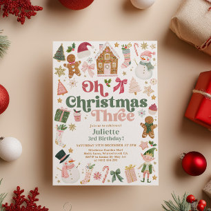 Convites Oh Natal Três Tema de Aniversário de 3 anos Natal