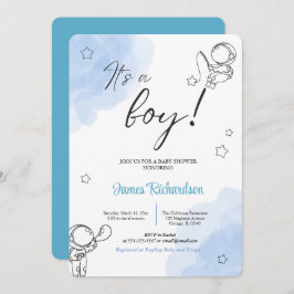 Convites Oh niño eucaliptos modernos globos azules bebé