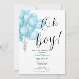 Convites Oh niño eucaliptos modernos globos azules bebé