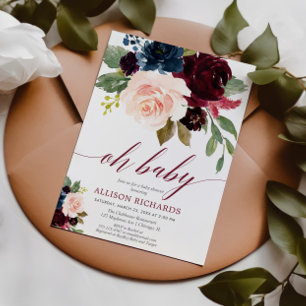 Convites Oh o bebê cora chá de fraldas cor-de-rosa dos