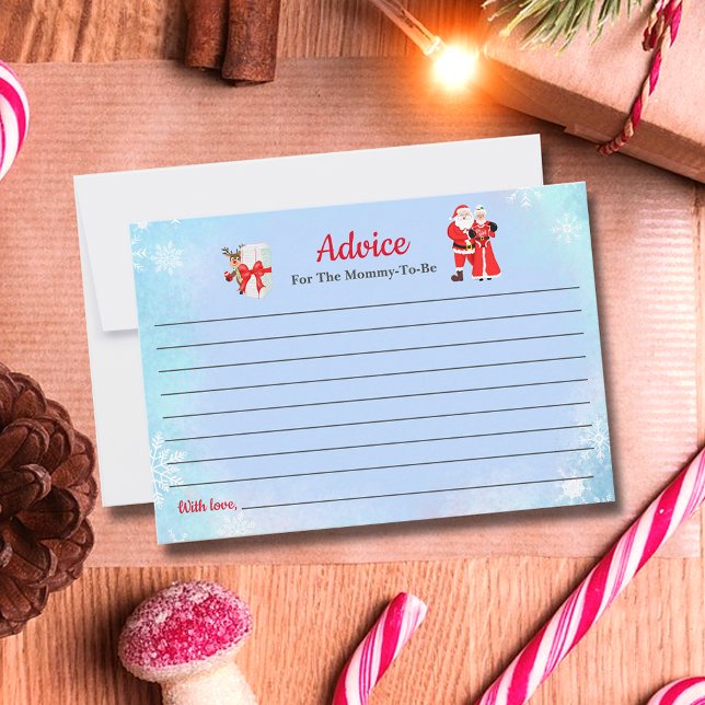 Convites Oh Papais noeis Bebês e Chá de fraldas da Sra. Cla (Capture holiday wisdom with Santa & Mrs. Claus Baby Shower Advice Invitation. )