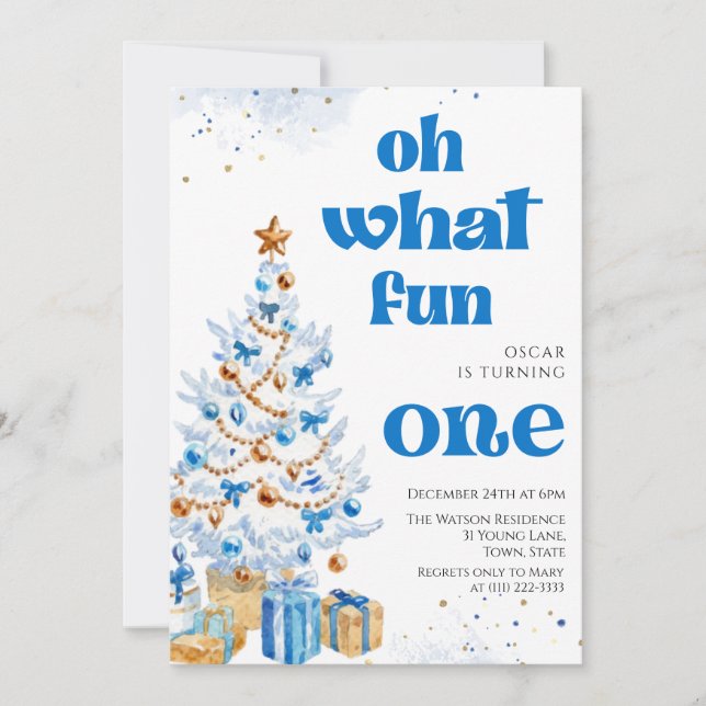 Convites Oh que diversão Árvore azul de natal aniversário  (Frente)