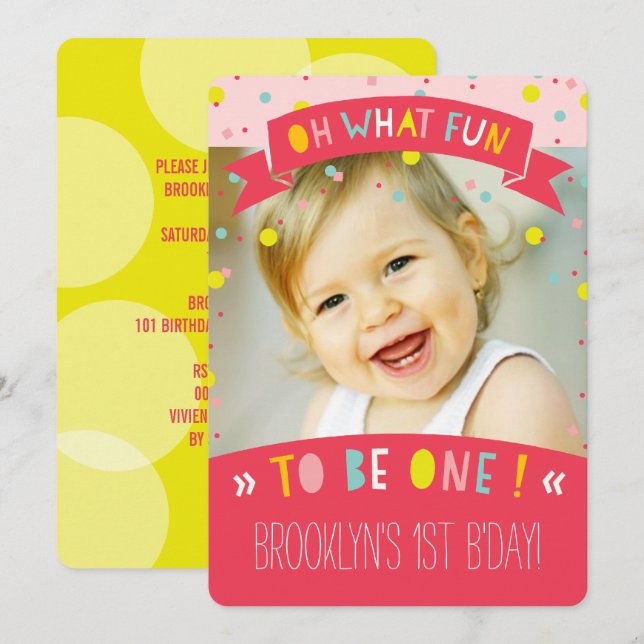 Convites Oh, que divertida Confetti Primeira Festa de anive (Frente/Verso)