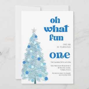 Convites Oh que divertido Árvore Azul Natal Menino aniversá