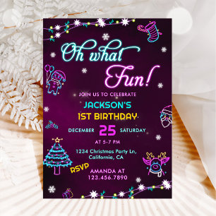 Convites Oh, Que Noivado De Natal Moderno Roxo Neon