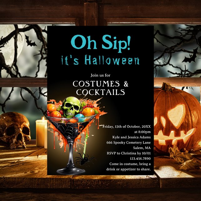 Convites Oh Sip Funny Black Martini Fantasia de Halloween F (Criador carregado)