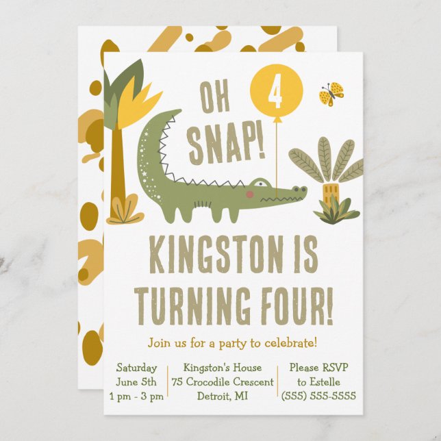 Convites Oh, Snap! Alligador, crocodilo, pântano Aniversári (Frente/Verso)