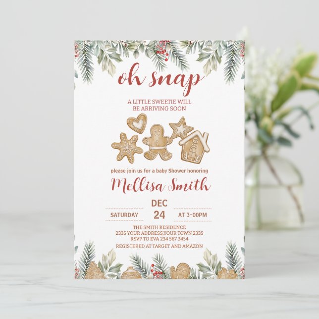 Convites Oh Snap Bolo de Natal Bebê Shower (Em pé/Frente)